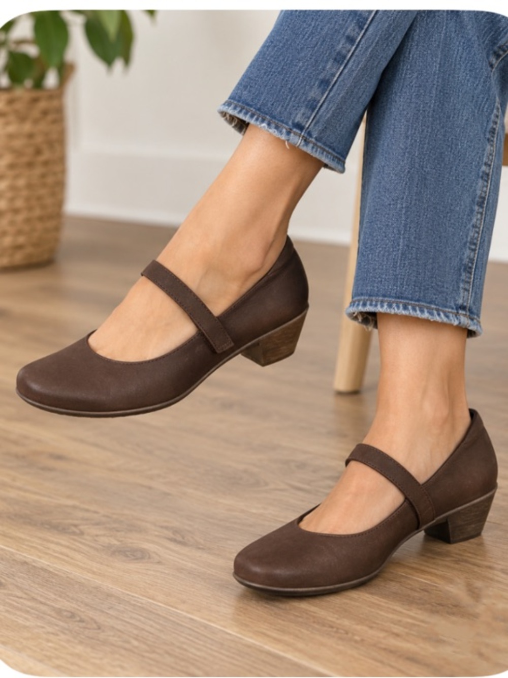 NAOT Leather Classic Mary Jane Low Heel Pumps - Brown